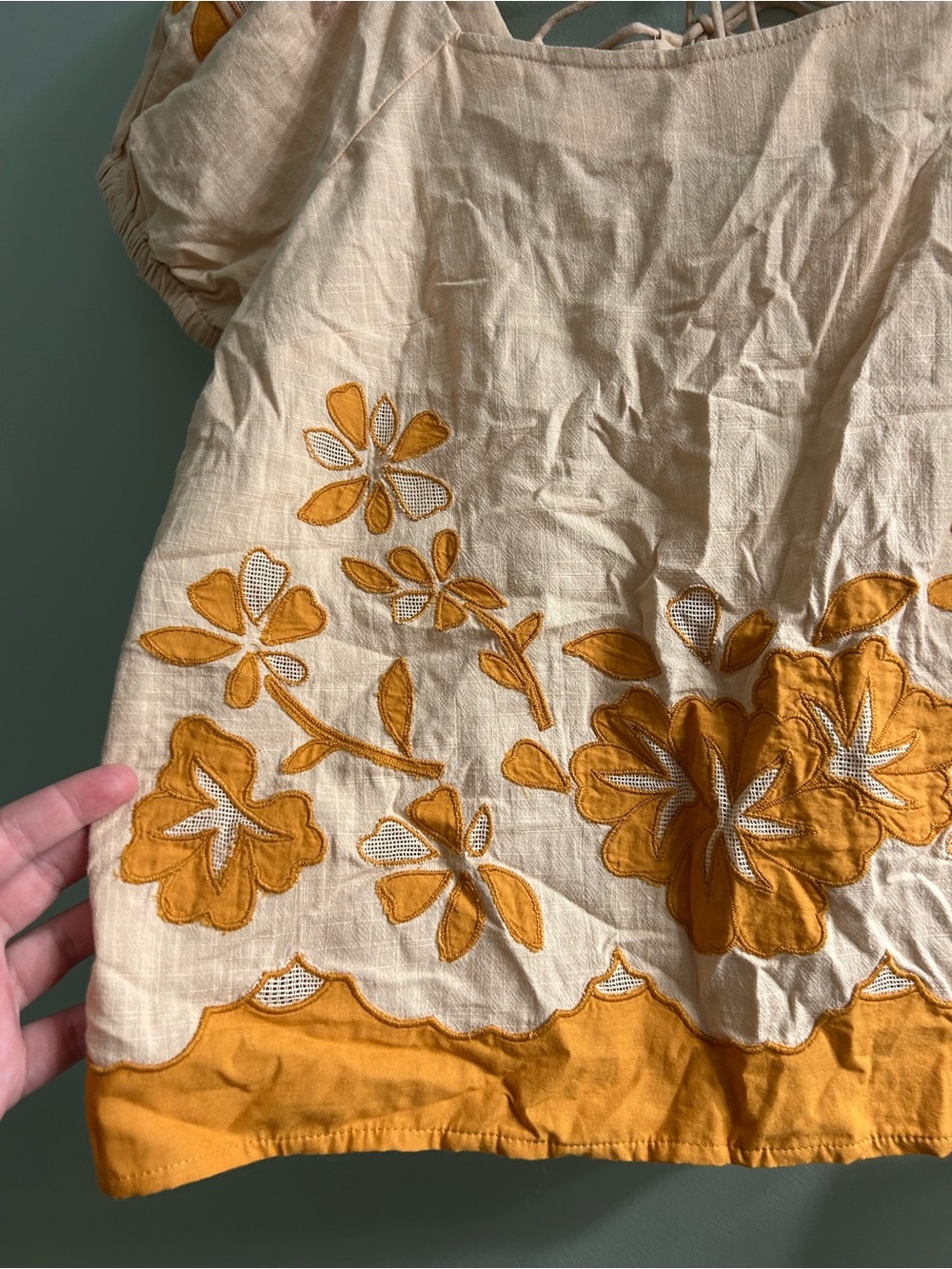 NWT Madewell Embroidered Lace Up Back Top Puff Sleeves Orange Peach Floral - Picture 6 of 7